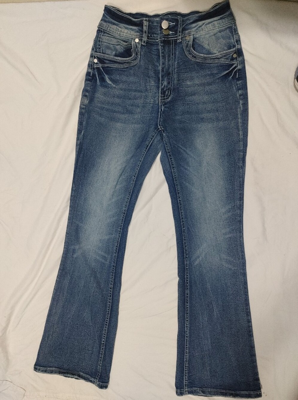 Dark Blue High-Waist Flare Jeans - Women's - Picture 2 of 14